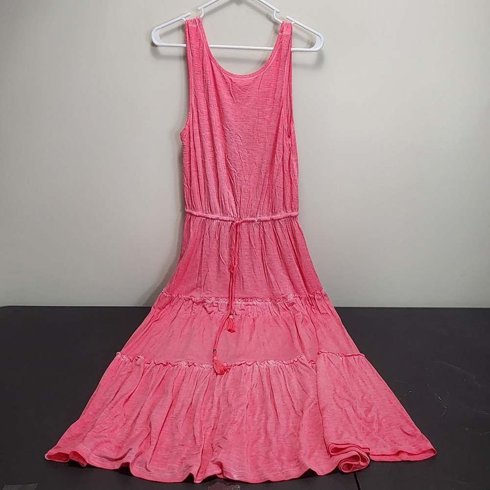 Knox Rose Maxi Dress Womens Small Pink Tiered Tank Tassel Drawstring Scoop Boho